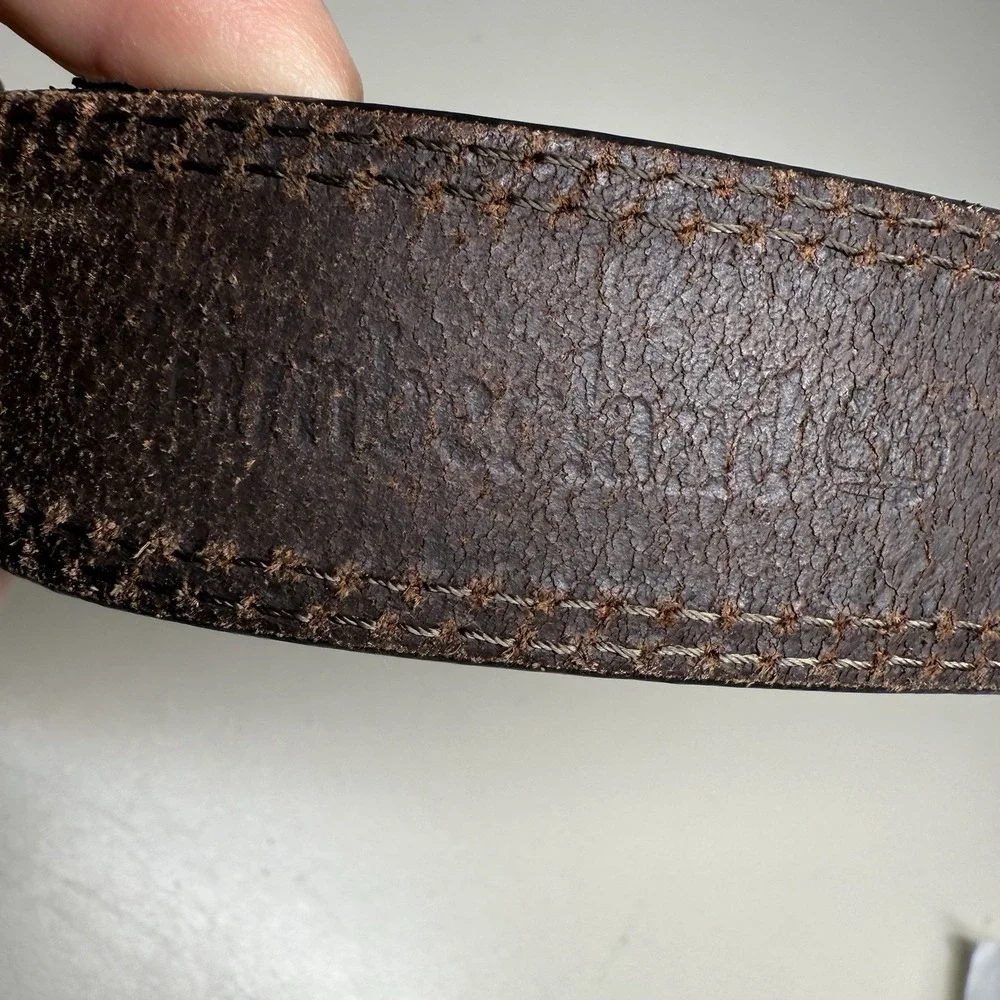 Men's Belt Size 32/82 Timberland Brown Leather Double Stitched Leather